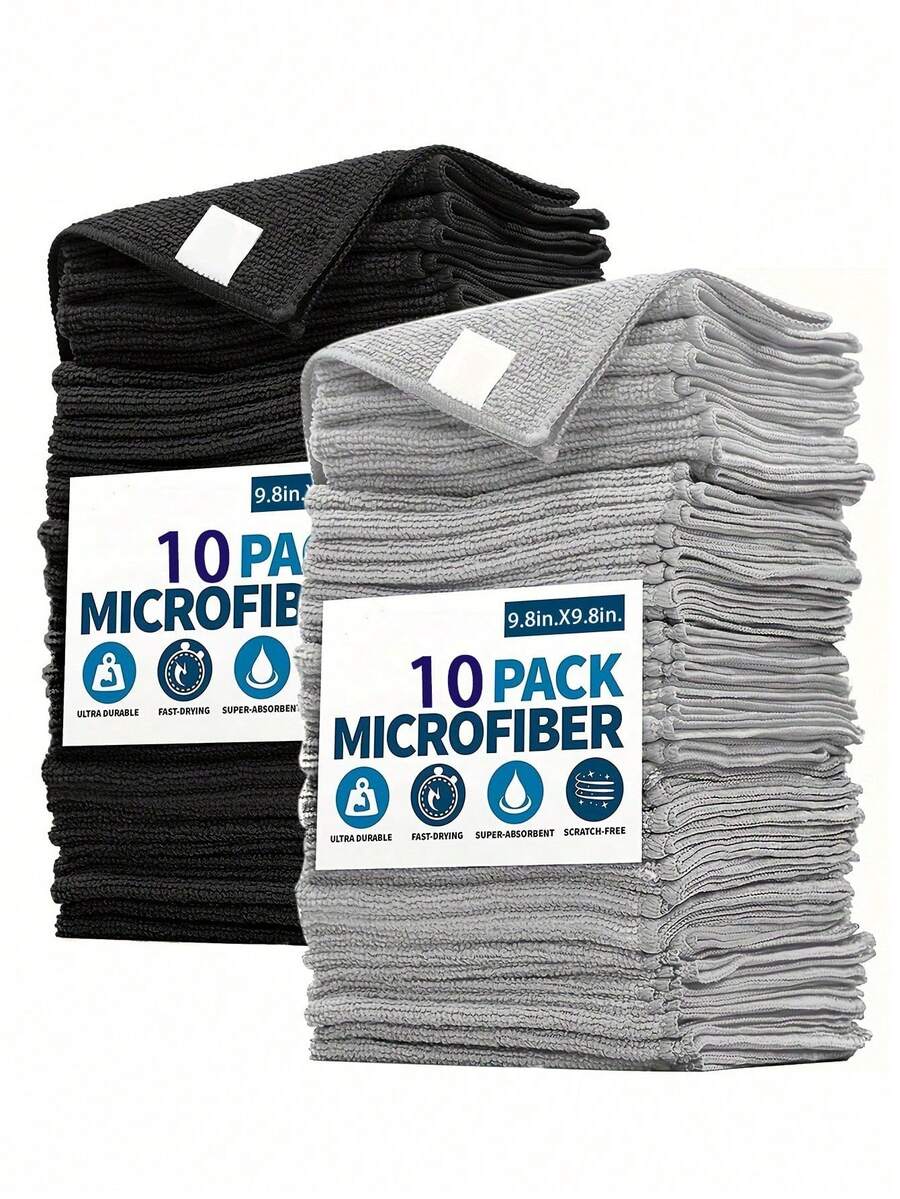 10/5/1 Sheet/Pack Of Black And Grey Kitchen Towels, Reusable Kitchen Towels, Black Cleaning Tea Towels, Kitchen Accessories Or Cleaning Supplies! Microfiber Towels, Household Goods, Kitchen Accessories, 9.8*9.8 Inch Black And Grey Thickened Small Cleaning Cloths, Kitchen Dishcloths, Pot And Pan Cleaning Cloths, Towels, Cleaning Tools, Kitchen, Bathroom, And Household Goods Supplier (Quality Guaranteed). - Multicolor - View 1