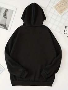 Hombres Capucha con estampado de letra - Negro - Ver 2