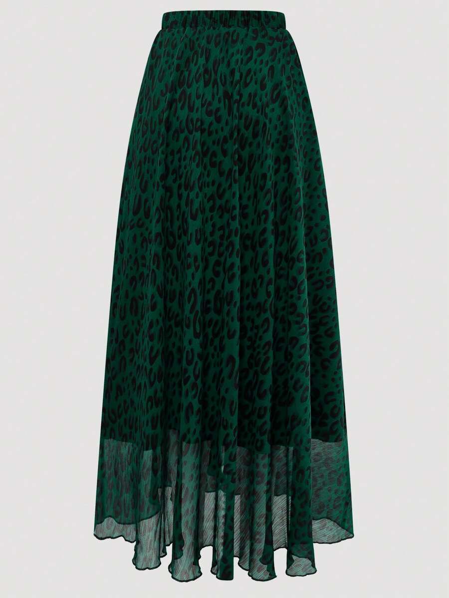 Elegant & Stylish Women Leopard Print A-Line Skirt - Green - View 1