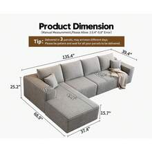 135.4" Cloud Modular Sectional Sofa Couch With L-Shape Chaise,Modern Minimalist Upholstered Couches For Living Room Bedroom,Deep Seat Corner Couch,No Assembly Required (Black,Right Facing Chaise) - 灰色 - 查看 6