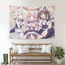 ZLIENSZUS Nekopara Anime Tapestry - A Size Soft Peach-Beige Fabric, No Electricity Required, Quiet Maid Cat Art Decoration, Suitable For Office, Study, Bedroom, Camping And Travel - Machine Washable Gift, Lightweight Design, Light Hanging Painting - 彩色 - 查看 2