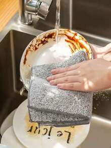 Thickened Bamboo Charcoal Absorbent Kitchen Dishcloth, Non-Stick Dish Towel, Removes Grease And Stains Without Shedding, Lint-Free Cleaning Cloth, Napkin. - Multicolor - View 4