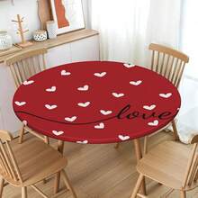 Water-Resistant Round Tablecloth With Elastic Edge For 40-44" Tables - Love-gheart Red - View 8