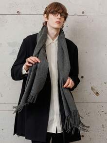 1pc Imitation Cashmere Scarf, Thick Knitted Neck Warmer For Men, Suitable For Autumn And Winter Men Accessories Men Scarves - Dark Grey - View 2