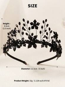 1件复古黑色花朵头饰，饰有水晶珠，适合新娘婚礼佩戴，也可作为女士派对、舞会、情人节配饰。 - 黑色 - 查看 5
