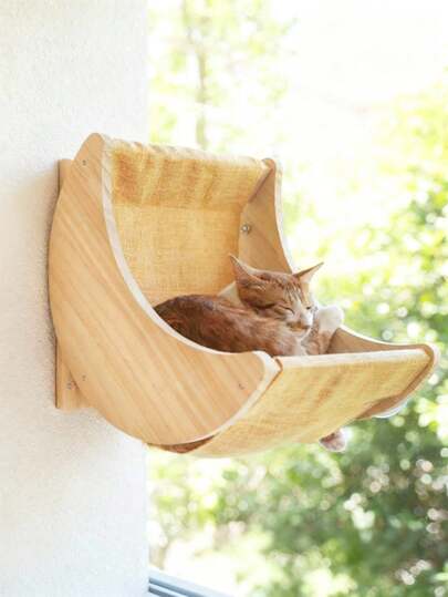 PETSIN 1 件木制猫吊床窗台带吸盘，猫吊床，新月形猫床，室内使用，适用于宠物、猫、猫床、猫屋、宠物家具、宠物床、宠物用品、室内用品、宠物玩具、户外用品、家居用品、猫抓板、宠物床和垫子
