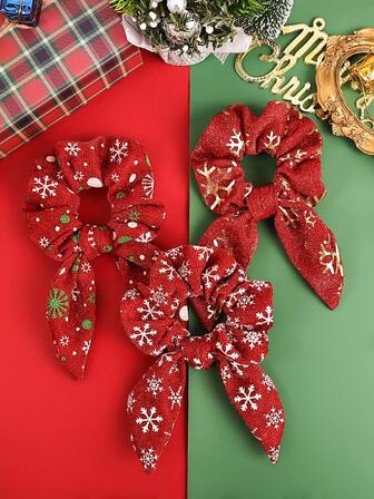 2个装圣诞多元素发圈，适合冬季圣诞派对，可作为女士礼物，发绳，发圈