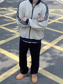 Adidas Originals TRACK TOP KNIT Unisex Logo Stand Collar Sporty Loose Drop Shoulder Long Sleeve Jacket KC2618 - Off-white/blue - View 6