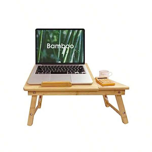 Portable Lap Desk Clevinger Laptop Desk For Serving Bed Tray Breakfast Table Bamboo Adjustable Height Angle Foldable Stand With Tablet Phone Slot Notebook Computer Work Study Reading 50x30CM