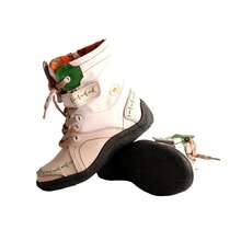 1 Pair TMA EYES Women's White Vintage Ankle Boots, Distressed Leather With Color-Block Stitching, Plush Lining & Multi-Detail Design - trắng - Xem 5