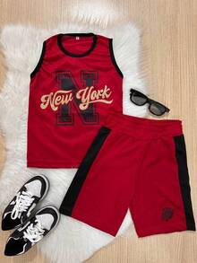Youth Summer Tank Top And Shorts Set - Quality - Red - View 12