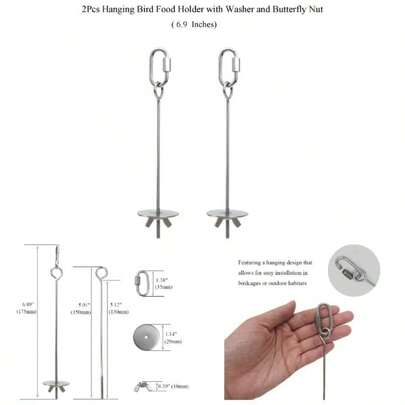2pcs Hanging Bird Treat Skewer Parrot Fruit Feeder With Washer, 6.9 Inch Stainless Steel Bird Fruit Fork Food Holder Bird Cage Bird Feeder Foraging Parrot Parakeet Conure,