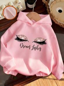 Bluza z kapturem dla nastolatek w kolorze różowym, z podszewką z polaru, 1 sztuka, odpowiednia dla młodzieży, na jesień/zimę, z długim rękawem