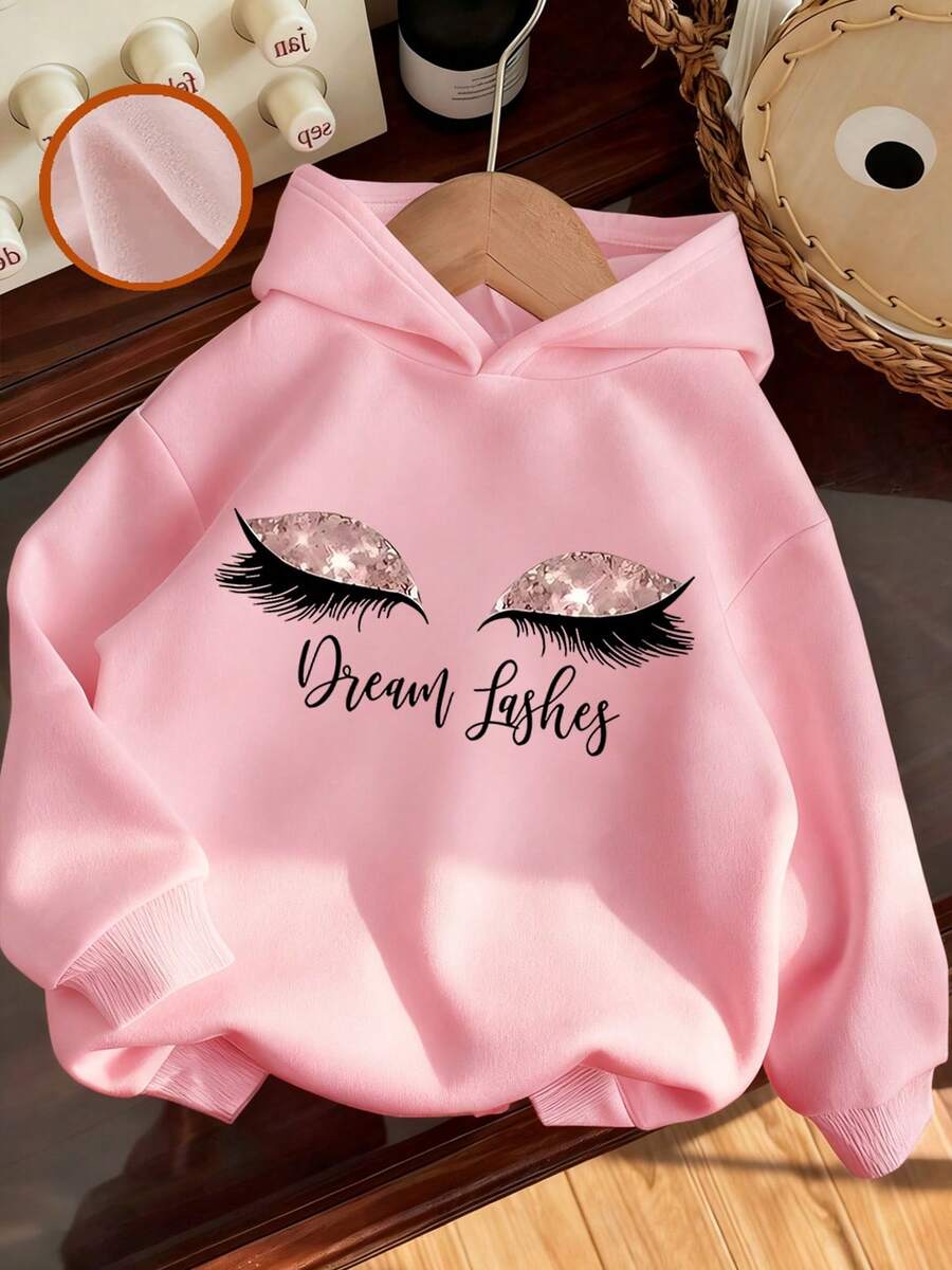 Bluza z kapturem dla nastolatek w kolorze różowym, z podszewką z polaru, 1 sztuka, odpowiednia dla młodzieży, na jesień/zimę, z długim rękawem