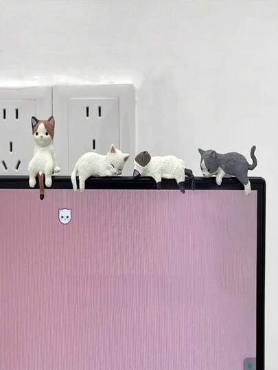 Cute Cat Computer Monitor/Car Dashboard Decor, Screen Frame Decoration For Office Desk, Comes With Adhesive (Damage Free)