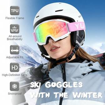 Ski Goggles Women Men Snowboard Glasses TPU Frame PC HD Lens Anti Fog Snowproof Adjustable Strap