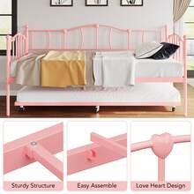 PtioHavn Sofá cama de metal con somier extraíble(twin size), láminas de acero para sostener el sofá cama, cama extraíble para ahorrar espacio, no necesita colchón de muelles, adecuado para pisos, salones, espacios pequeños (rosa) - Rosa - Ver 4