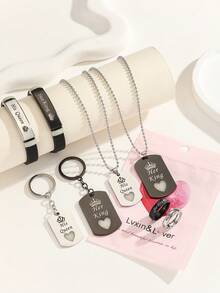 ATLVXJL 8 Peças/Conjunto Colar de Casal/Amizade que Brilha no Escuro, Pulseira de Silicone, Anel, Chaveiro com Coração, Designs de Coroa, Conjunto de Joias Casuais para Uso Diário e Presente do Dia dos Namorados - Multicolorido - Visão 3
