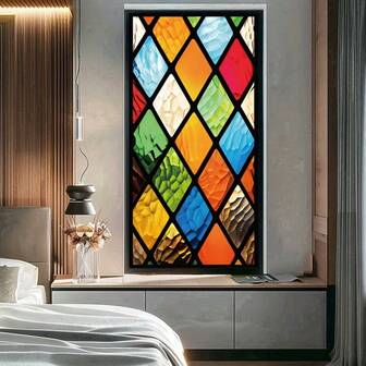 1pc Plaid Window Glass Static Cling Sticker, Removable Privacy Colored Decorative Film, Suitable For Home And Office Bathroom Balcony, Sunshade Sticker, PVC Waterproof, Beautify Glass Windows Home Decor (No Glue)