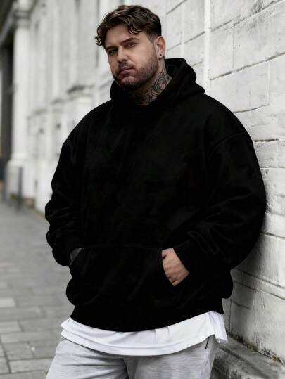 加大码男士新款连帽卫衣，街头时尚Emo风格，高品质趣味英文印花图案，百搭黑色连帽衫，Y2K风格，适合日常穿着