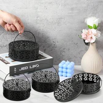 复古风格金属蚊香架带手柄 - 便携式铁艺香炉，适用于家居和户外装饰