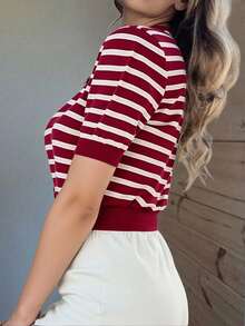 blusa de manga larga blusas casuales para dama Cárdigan abotonado a rayas, blusas de manga corta, ropa de verano y otoño - Rojo - Ver 2