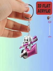 2D plano, 1 pieza/5 piezas Lindo llavero con forma de diente, colgante de bolso/decoración de coche/accesorio de teléfono, regalo perfecto para cumpleaños/fiesta/aniversario/Día de la Independencia/vacaciones, llavero acrílico de dibujos animados 2D plano, adecuado para todas las estaciones - Multicolor - Ver 8