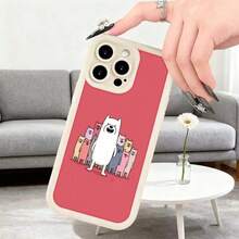 Cubierta de telefono con borde protector color rojo con estampado de personajes de oso polar y gatos para uso diario en interiores Aplicable a teléfonos Apple y Galaxy. - Burdeos - Ver 6