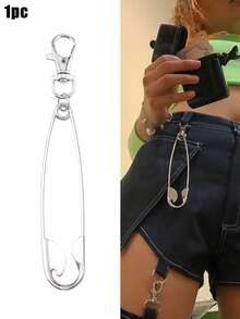 Exaggerated Stainless Steel Large Pin Keychain - Punk Style Metal Key Ring With Lobster Clasp,Clothing Waist Hanging ,Multipurpose Fashion Accessory For Keys Organization, Bag Charm, Jeans Decoration, Durable Heavy-Duty Key Holder Ideal For Daily Use, Party Outfits & Personalized Styling,Christmas Gifts, Easter Gifts
