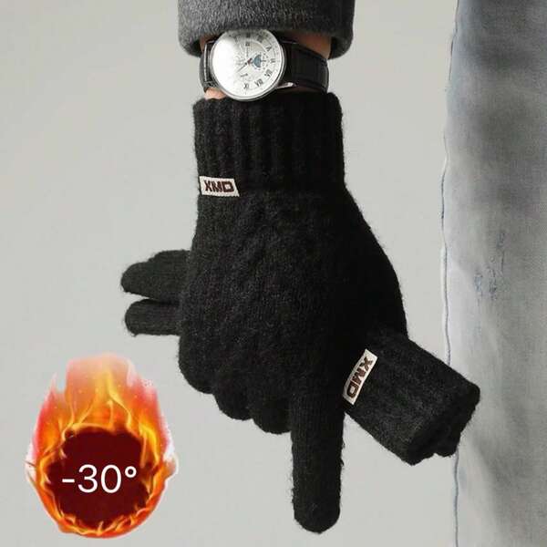 1 paire de gants d'hiver pour hommes et femmes - design de doigts tactiles, gants tricotés chauds pour temps froid. Course et conduite - peluche à la mode et épaissie, doux, peau-friendly et confortables gants unisexes en laine mérinos pour l'automne et l'hiver, poignets épais, convenant aux gants réchauffe-mains pour temps froid et gants de neige