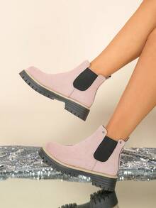 Nuovi stivali da donna, suola spessa antiscivolo , stile retrò da lavoro, multicolore adatti per uso quotidiano, streetwear e appuntamenti - Rosa - Visualizzare 13
