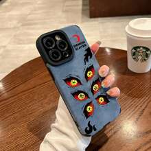 Étui en cuir suède et silicone de luxe avec motif d'œil de démon Kokushibo, compatible avec iPhone 17, 16, 15, 13, 12, 11, 14 Pro Max, XS, XR, 7, 8 Plus, X. Coque et étui compatibles avec 17 Pro, 17 Pro Max, 17. - Rouge foncé - Voir 7