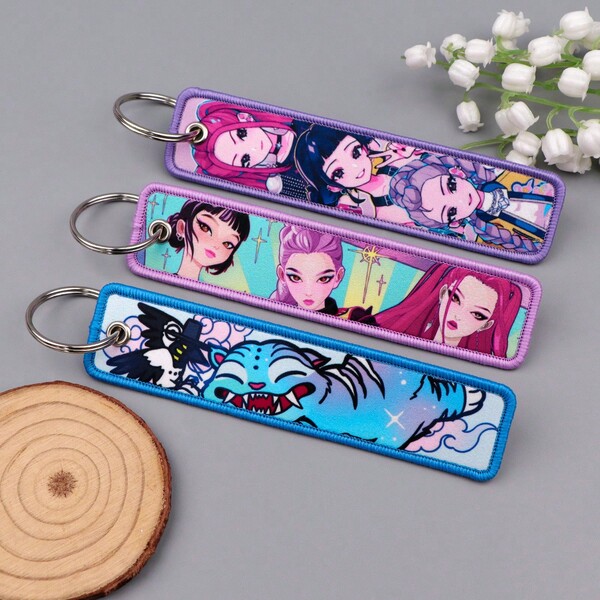 Cartoon Anime K-POP: Witch Hunter Team Woven Label Keychain Bag Pendant Office Hanging Decoration Fabric Keychain
