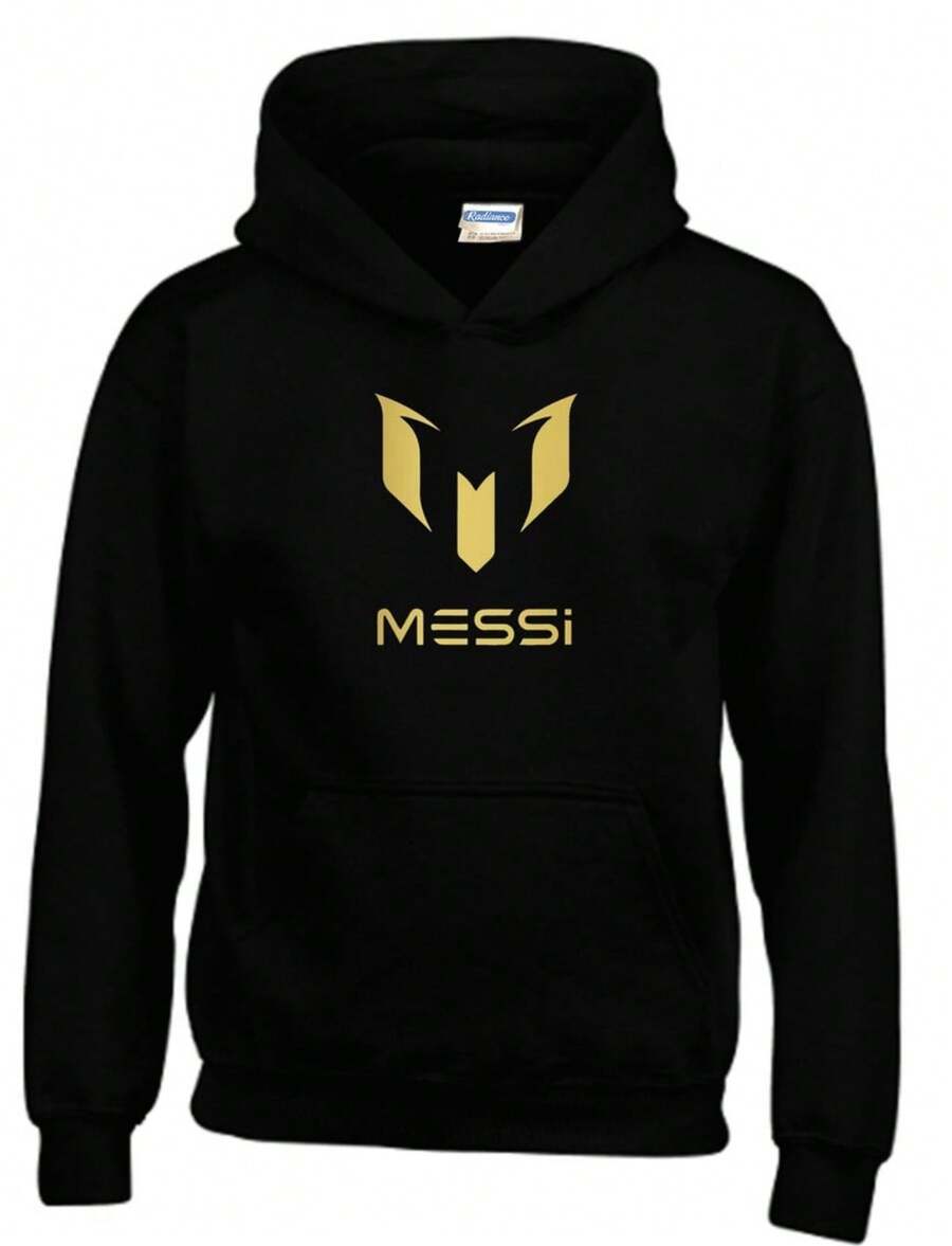 Inspired Hoodie Kids Boys Girls Football Soccer Gold Print Hoody Christmas Birthday Gift Gold - 黑色 - 查看 1