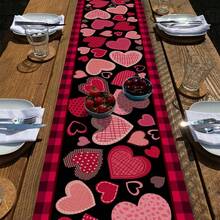 Valentine's Day Pink & Black Heart Desk Flag, Red Buffalo Plaid Polka Dot Striped Scarf Home Kitchen Decor, Wedding Anniversary Farmhouse Dining Room Decor Party Supplies