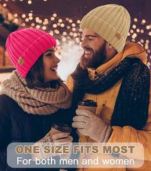 Winter Beanie Hat Men And Women, Warm Double-Layered Knit Beanie In Multiple Colors To Go With Everything - Đen/Xám - Xem 7