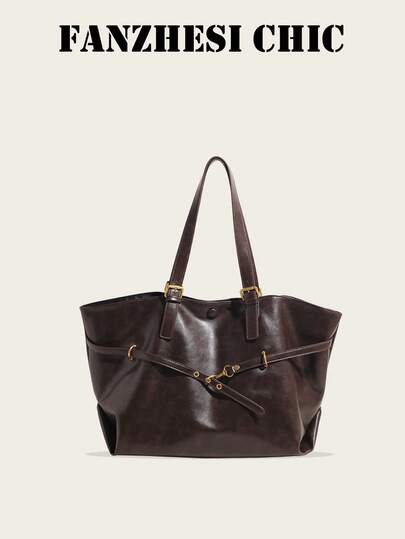 新款纯色PU皮复古休闲女式单肩包，大容量，适合大学生，肩带装饰，双提手磁扣设计，适合旅行、购物、约会，可作为送给女性的礼物，适合青少年、大学生、新手和上班族女性。非常适合办公室、学校、工作、商务、通勤、户外活动、旅行和郊游。