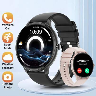 Neue Smartwatch für Damen und Herren, 1,39 Zoll großer runder Bildschirm, 210 mAh Akkukapazität, kabellose Anrufe, mehrere Sportmodi, Schrittzähler, Musiksteuerung, Schlafüberwachung, Wecker, Benachrichtigungen, Wettervorhersage