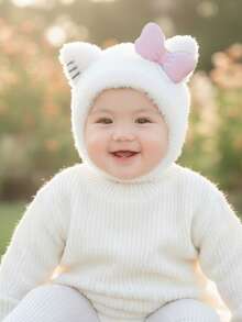 1顶柔软貂绒双绒球婴儿帽，保暖针织帽，适合婴幼儿，秋冬季 - 1PC - 查看 10