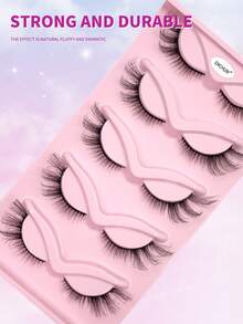 ENCHUW 5 Pairs Cat Eye Lashes Faux Mink Eyelashes 3D Curl Winged Natural Realistic Messy End Eye Elongated Manga False Eyelashes Soft Black Band Fake Lashes - Black - View 5