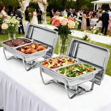 2 Pack/4 Pack/6 Pack Chafing Dish For Buffet, 8QT Stainless Steel Rectangular Chafers And Buffet Warmer Sets W/ Half Size Food Pan, Lid, Foldable Frame, Catering Supplies For Event Party Holiday Wedding - 銀色 - 2 件裝 - 查看 6