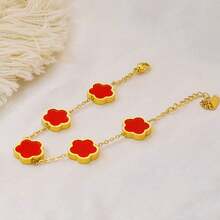 1 pieza Pulsera de flor de 5 pétalos de acero inoxidable de moda, regalo elegante para mejores amigas - Pulsera floral de doble cara - Ver 14