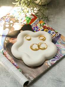 1个花形托盘硅胶模具，DIY创意简约花朵收纳托盘石膏模具，家居装饰/礼品摆件环氧树脂模具，手工铸造模具，珠宝展示托盘粘土石膏模具 - 白色 - 查看 6