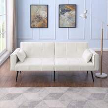 Futon Sofa Bed, Modern 68-Inch Futon Sofa, Convertible To A Bed, Sofa Bed Living Room Furniture Futon Set - Fits Small Spaces - Beige - View 1