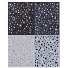 4pcs 3D Bohemian Chic Style Nail Art Stickers - Retro Black/Silvery/Golden/White Star, Crescent, Moon, Heart & Sun Totem Patterns Designs Nail Art Decals For Women DIY Holiday Nail Decoration - Multicolor - View 2