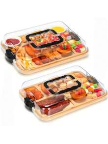 1pc Bamboo Cheese Tray With Clear Acrylic Cover - Portable Charcuterie Board For Camping, Gatherings, Restaurants | Appetizer, And Snack Serving Tray, Doubles As Cutting Board, Party Snack Organizer, Secure Cover (Handmade Pure Blue Bamboo, Slight Color & Weight Variations) - Multicolor - View 2