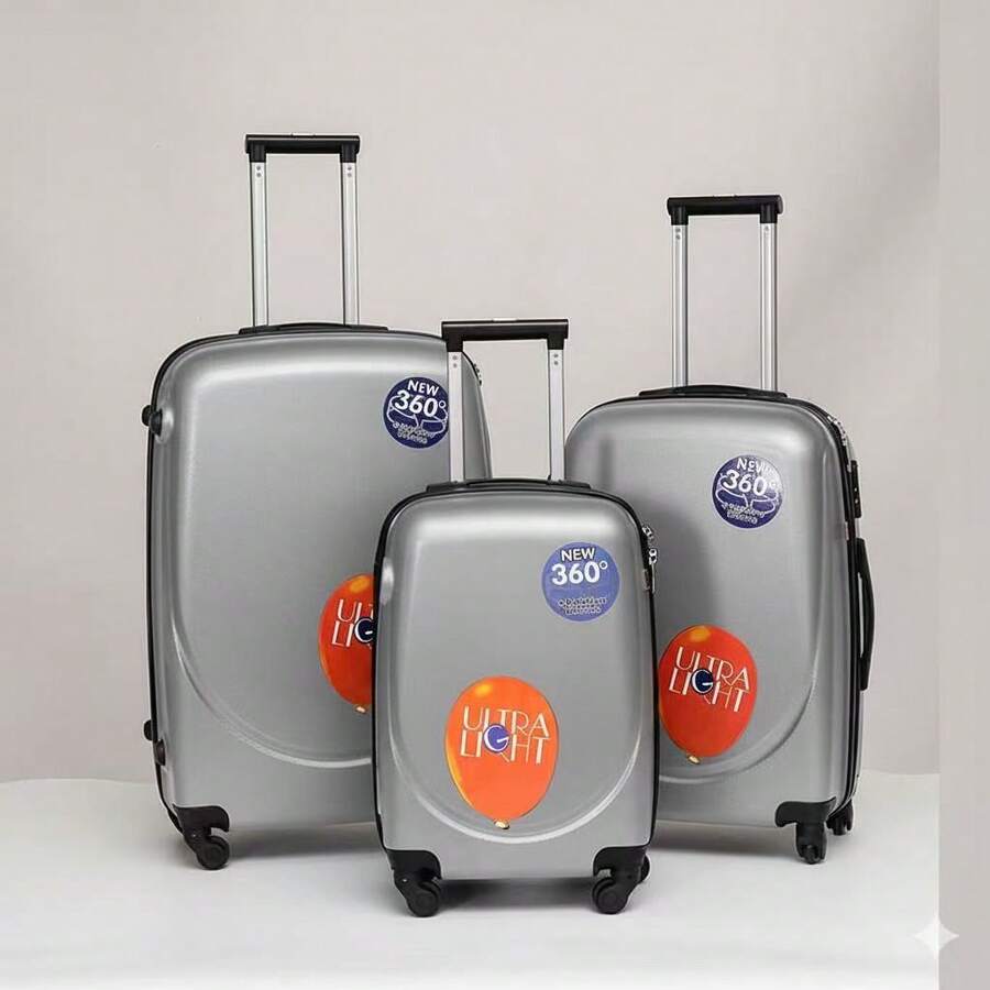 3pcs/Set Premium 20", 24", 28" Rolling Luggage, PP Hard Shell Suitcase With Spinner Wheels, Large Capacity Travel Bags For Men - Silver - View 1