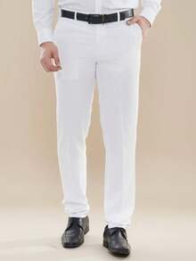 pthirillo Men's Tailored Slim Fit Executive Dress Pants, Smart Casual Style, Oxford Polyester Fabric, Classic Formal, Lightweight And Refined - 白色 - 查看 3
