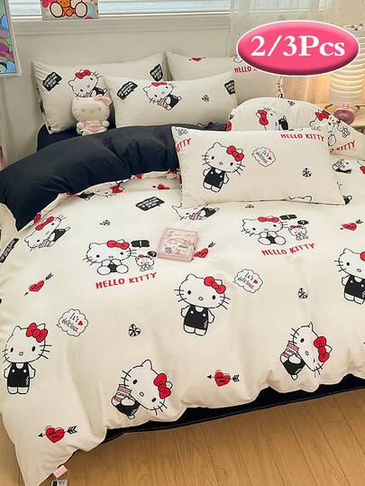 Sanrio 三丽鸥2/3件套床上用品套装 - Hello Kitty/Kuromi/Cinnamoroll/Pochacco（1件被套+1/2件枕套，不含填充物）可爱卡通全尺寸，柔软舒适，适合宿舍、家庭卧室、酒店，四季皆宜，带拉链封口和枕套，多色耐用，超大尺寸床上用品套装，超大尺寸被套套装