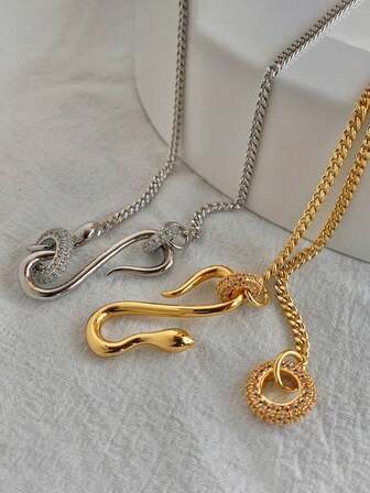 男士蛇链项链，18K 镀金链式颈链，全锆石镶嵌，嘻哈珠宝，时尚个性项圈项链